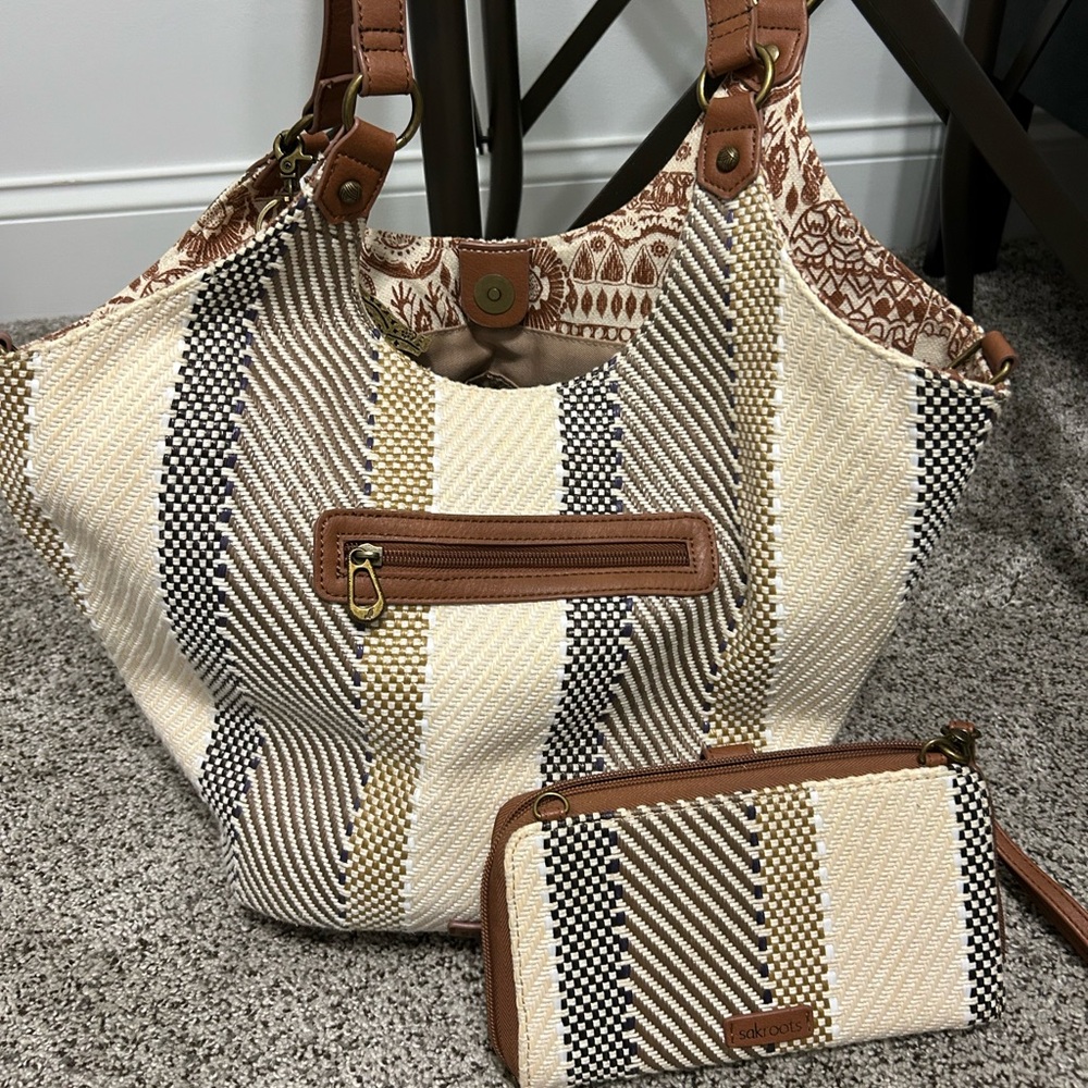 Sakroots Tan and Brown Striped Tote Bag
